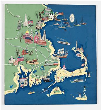 RICHARD ERDOES (1912-2008) Map of Boston.